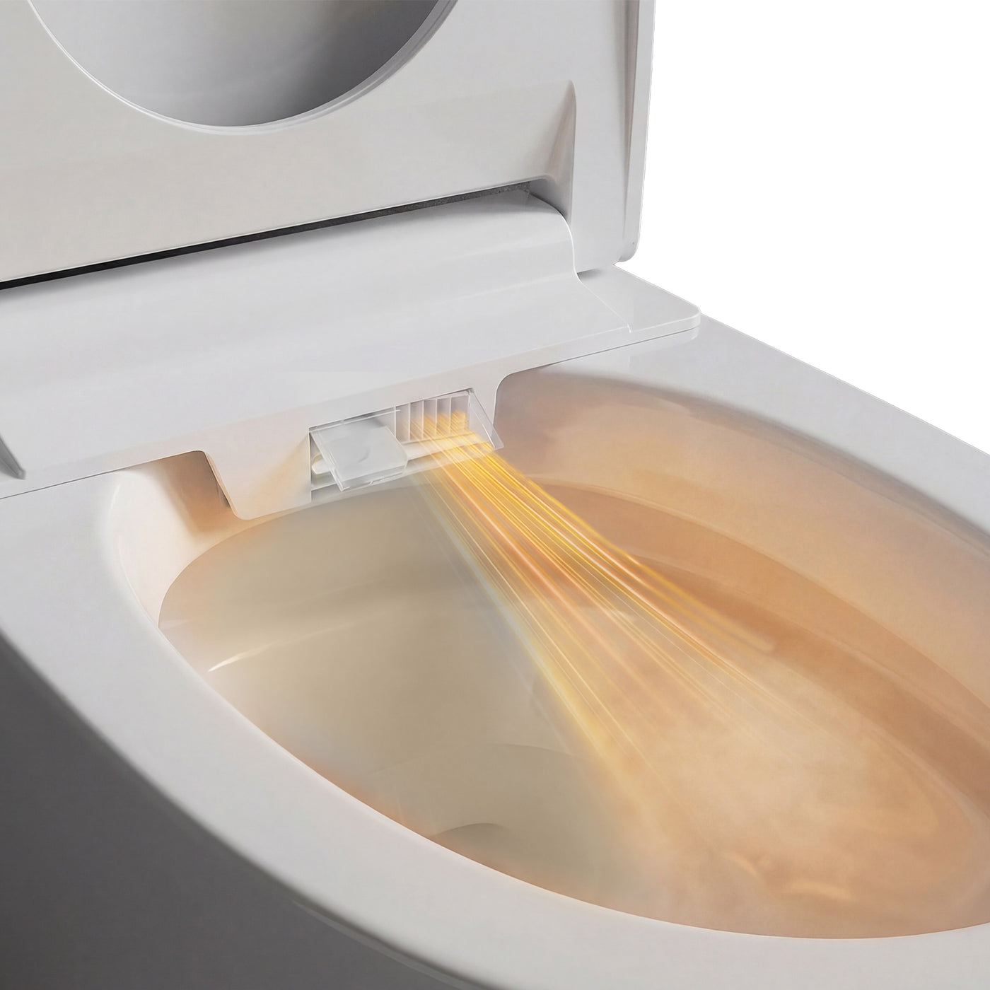 White smart toilet in a modern bathroom with side control knob and ambient light