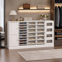 59" Modern White 25-Drawer Dresser with Glossy Acrylic Fronts, 2 Storage Cabinets and Anti-Tip Design