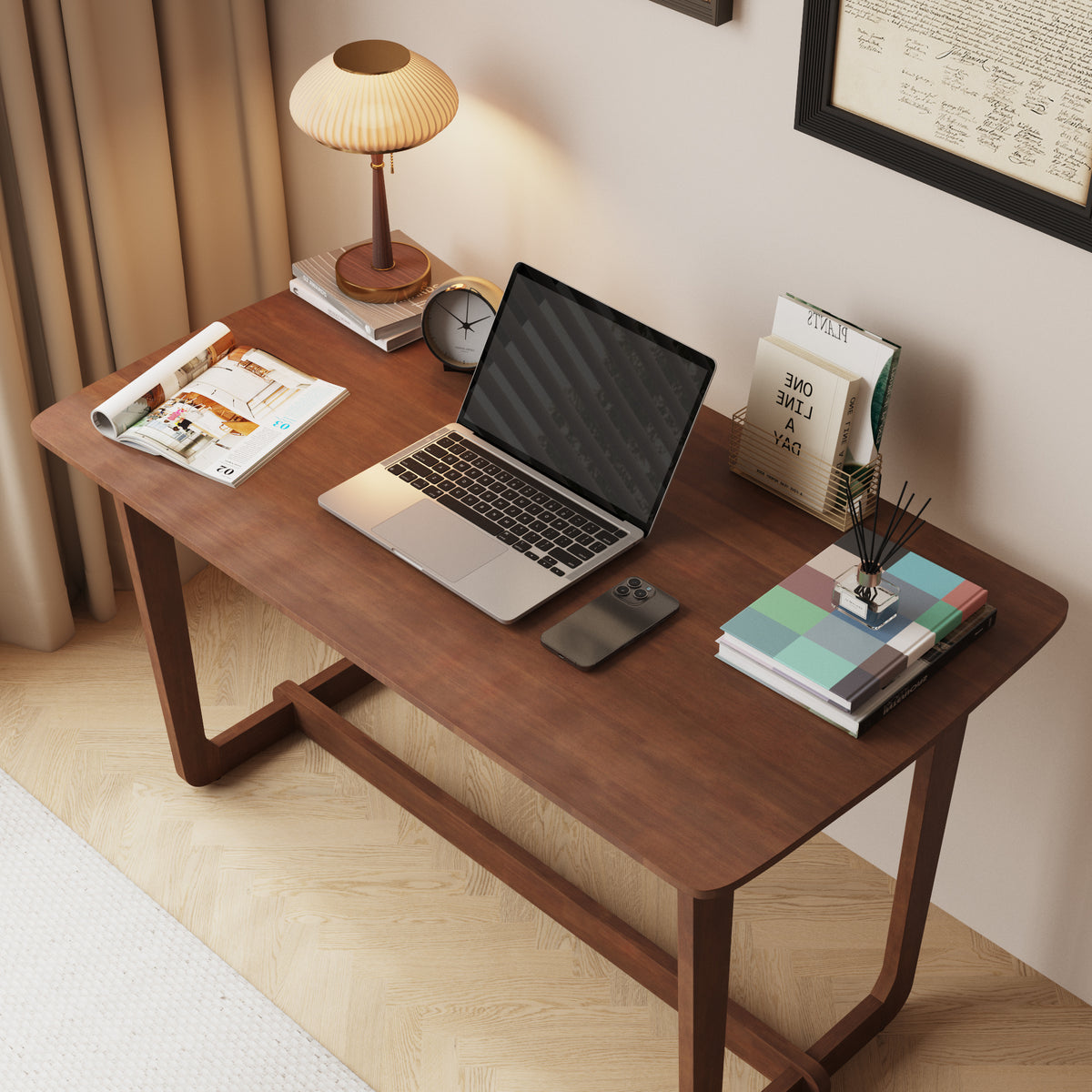51.2" Minimalist Solid Wood Writing Desk with Rounded Corners
