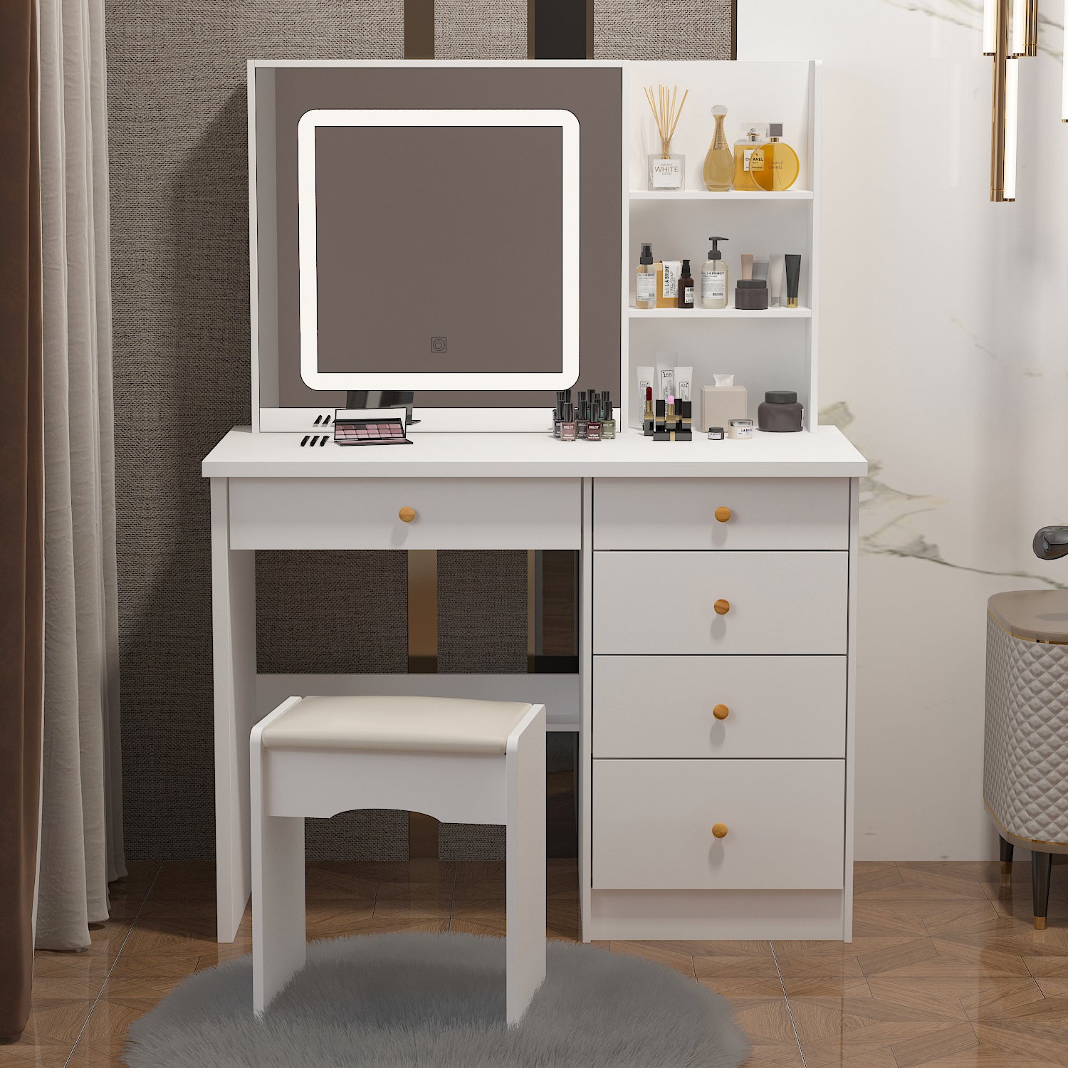 39.4'' Wide Makeup Vanity Set with Stool and Mirror