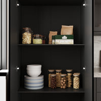 90.6" Tall Black Kitchen Pantry Cabinet with 4 Doors and Adjustable Shelves