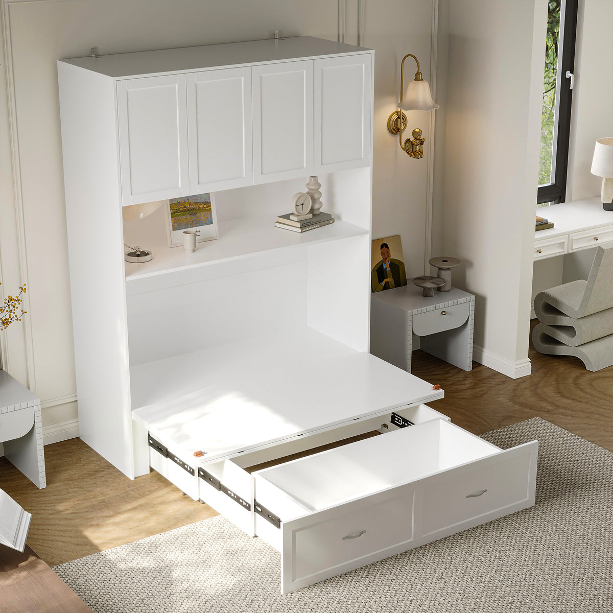 57.8" Modern White Storage Bed with Socket, view 9