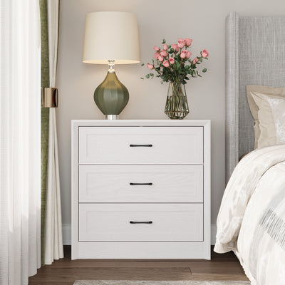 31.5" Mid-century White/Brown Nightstand with 3 Drawers