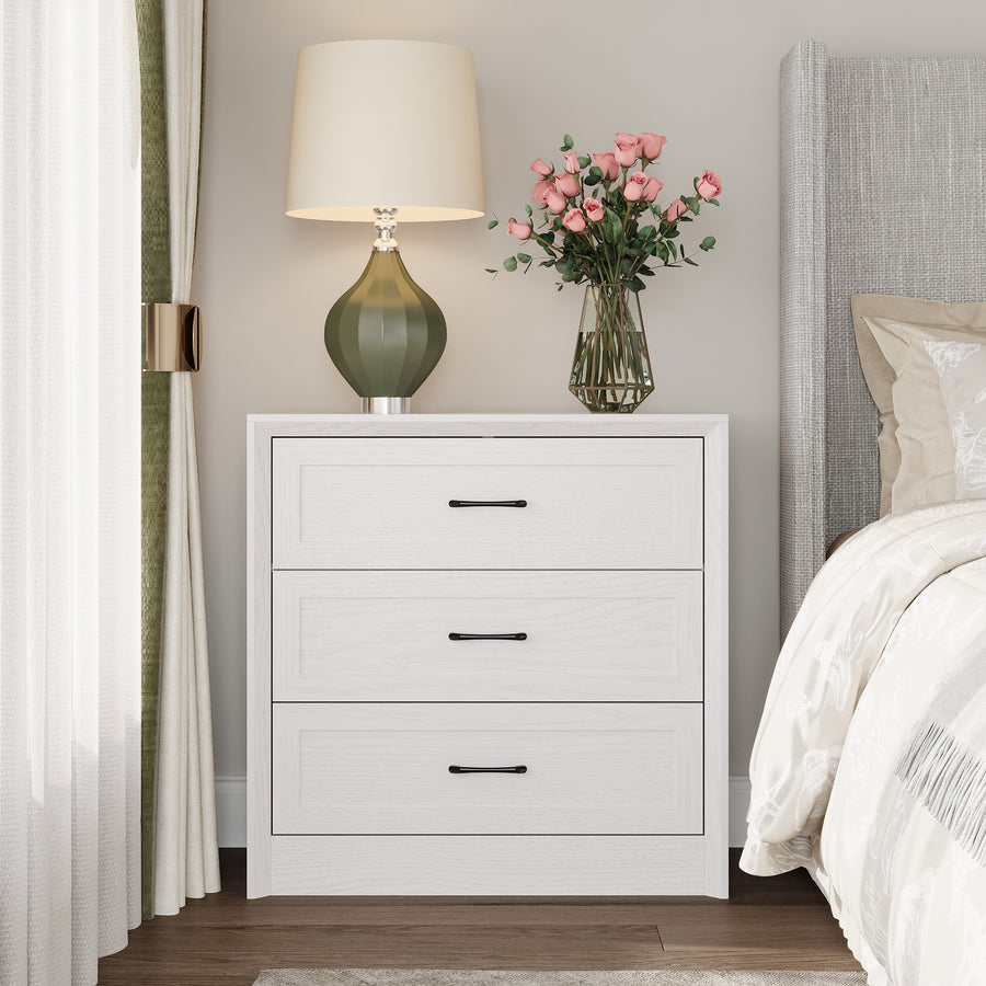 31.5" Mid-century White/Brown Nightstand with 3 Drawers
