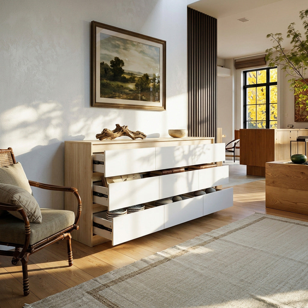 63” Wide Modern Minimalist 9-Drawer Dresser & Storage Sideboard