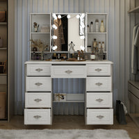43.3" Modern Minimalist White Vanity Table with 7 Drawers Lights And Mirror