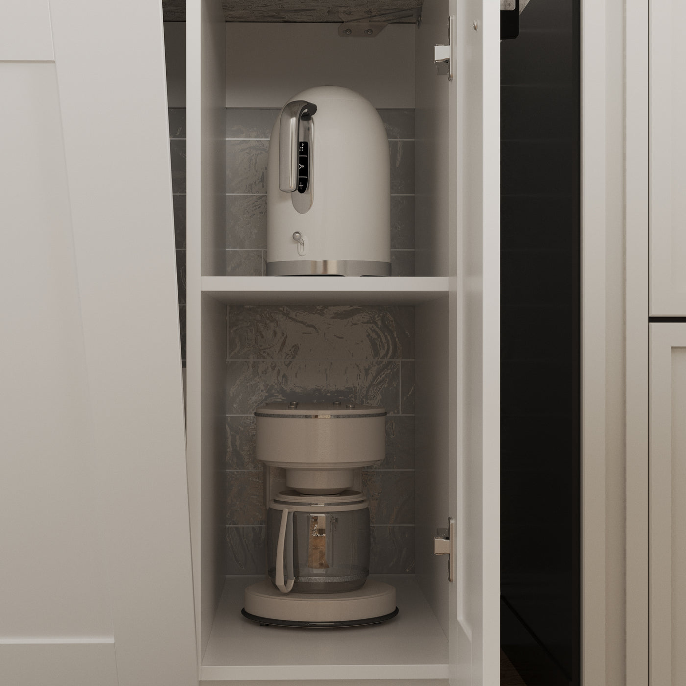 30" Modern White Food Pantry with Wall-Mounted Cabinet