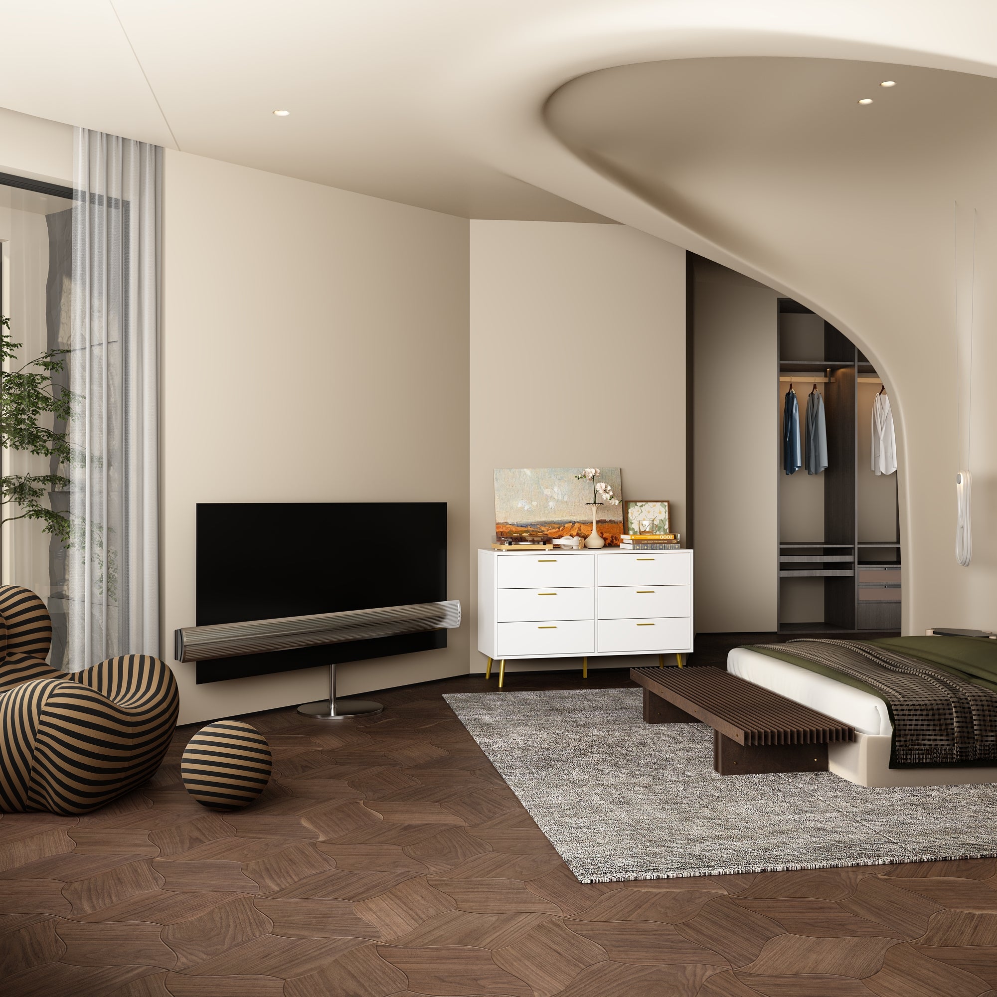 Modern Sideboard Double Dresser with 6 Drawers