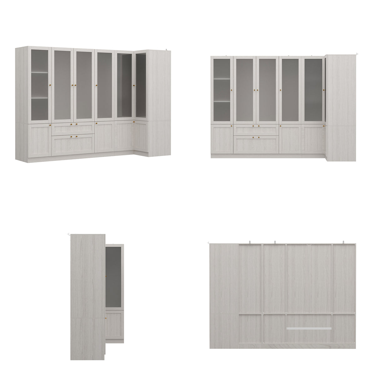 Skira 98.4" Modern White Corner Storage Cabinet with Frosted Glass Doors & Drawer