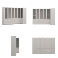 Skira 98.4" Modern White Corner Storage Cabinet with Frosted Glass Doors & Drawer