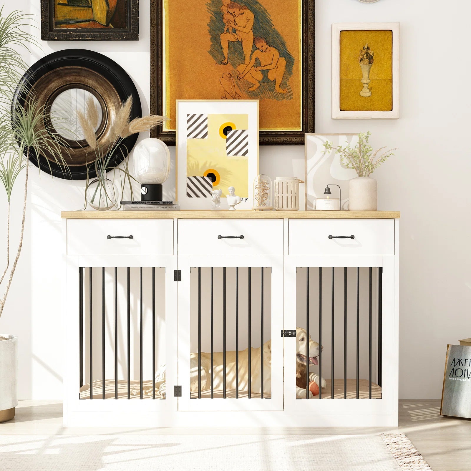 Dog Crate Furniture with 3 Drawers
