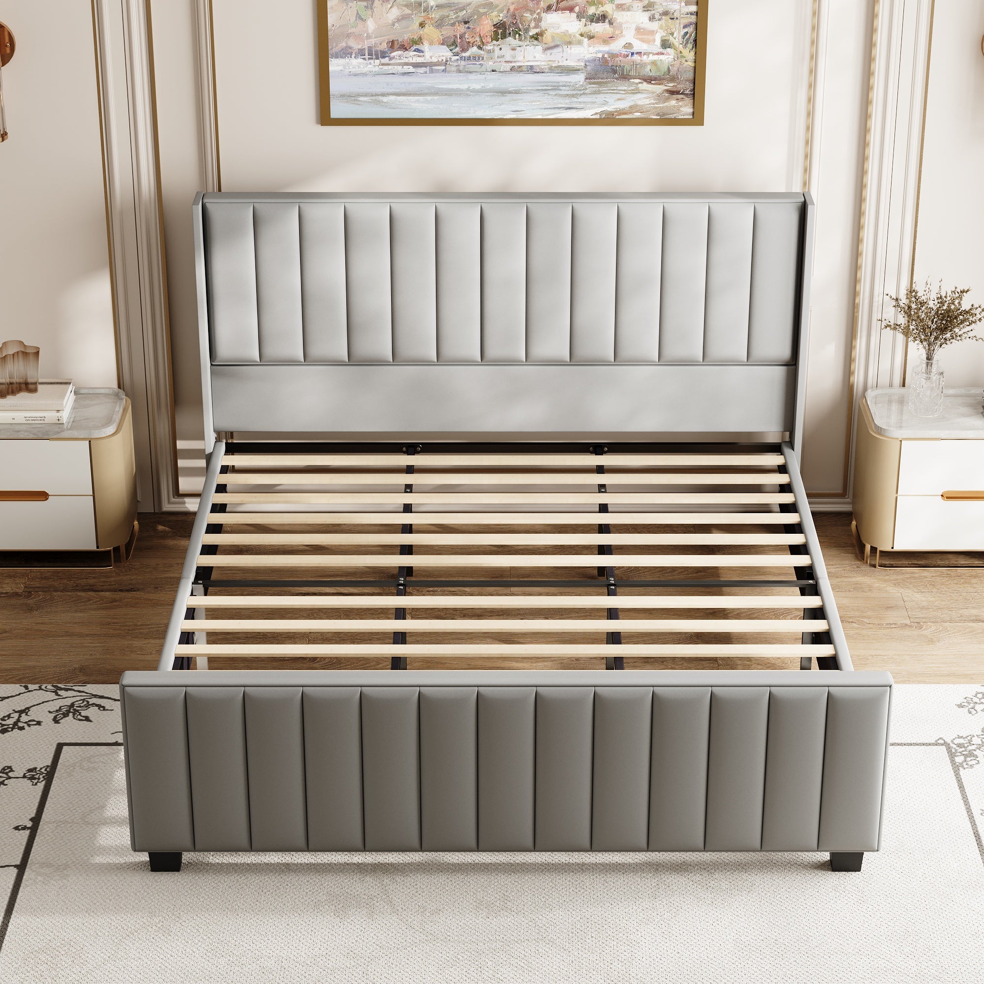 King Size Upholstered Bed With Sturdy Frame