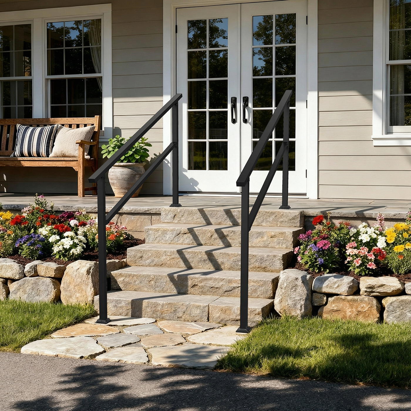 68.5" Modern Matte Black Stair Banister (Set of 2)