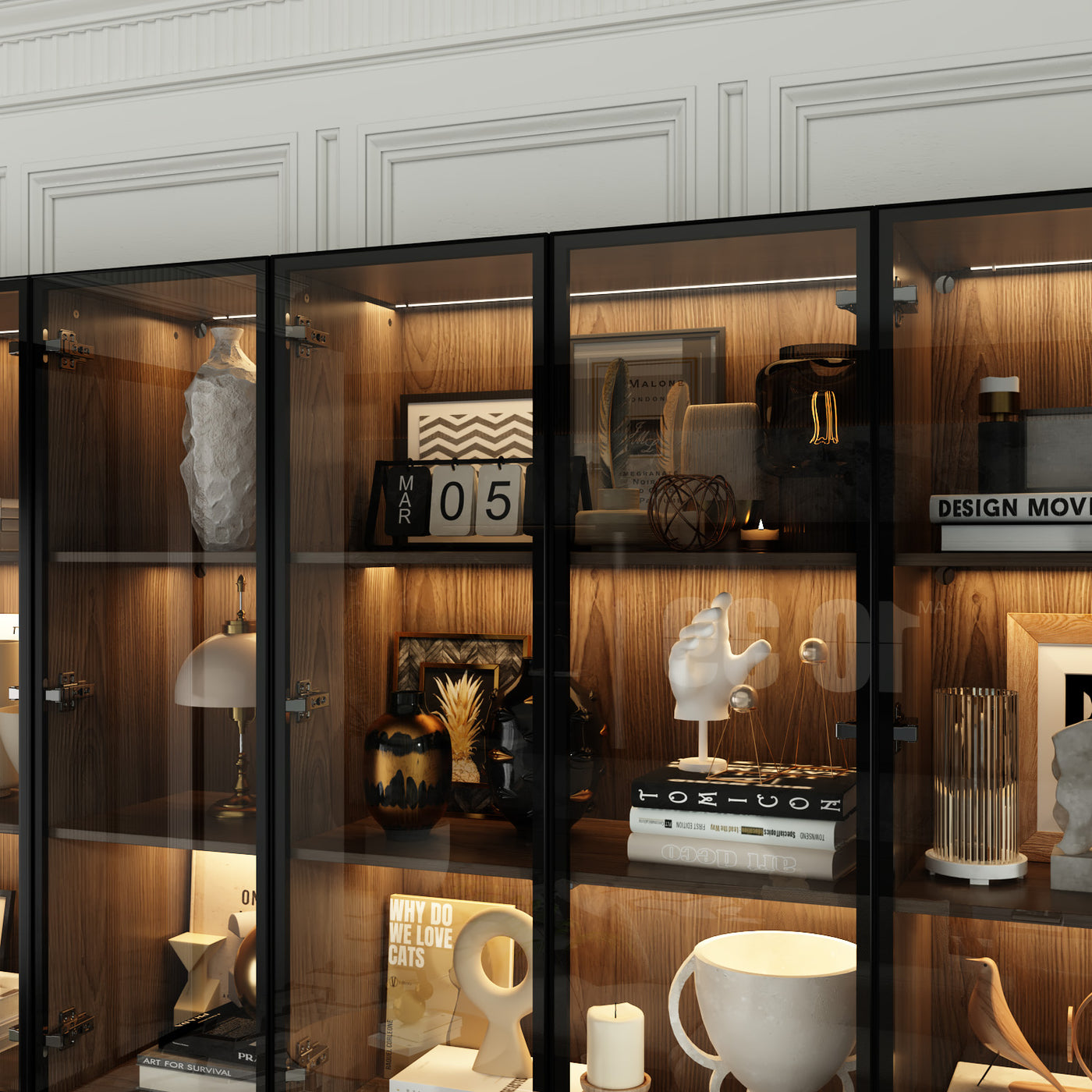 Geyma 141.7" Extra Wide Display Cabinet with 6 Drawers and LED Lights