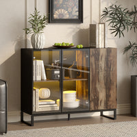 47.2" Black Sideboard Buffet Cabinet with LED Lights and Glass Doors