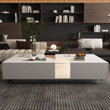 55.1 inches Modern Minimalist White Coffee Table With Light And Glass Finish In The Middle