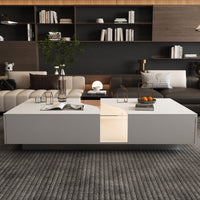 55.1" Modern White Coffee Table with Dual-Sided Drawers and Lighted Glass Center