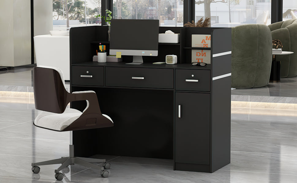 Modern Wooden Reception Desk Computer Table with Filing Cabinet Lockable Storage 47"W