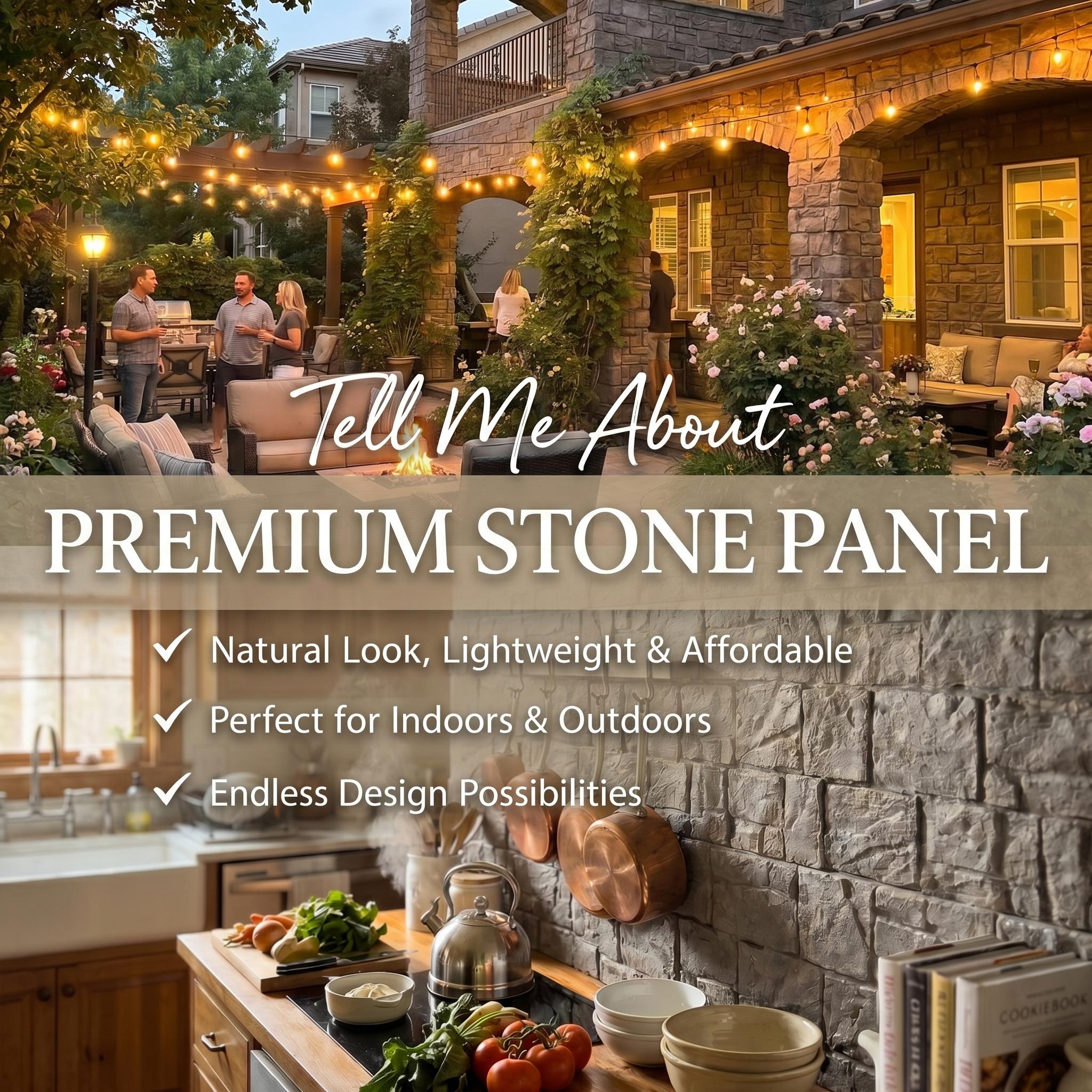 Gray Stacked Faux Stone Wall Panel Set of 9, Lightweight Indoor & Outdoor Decor Wall Panels