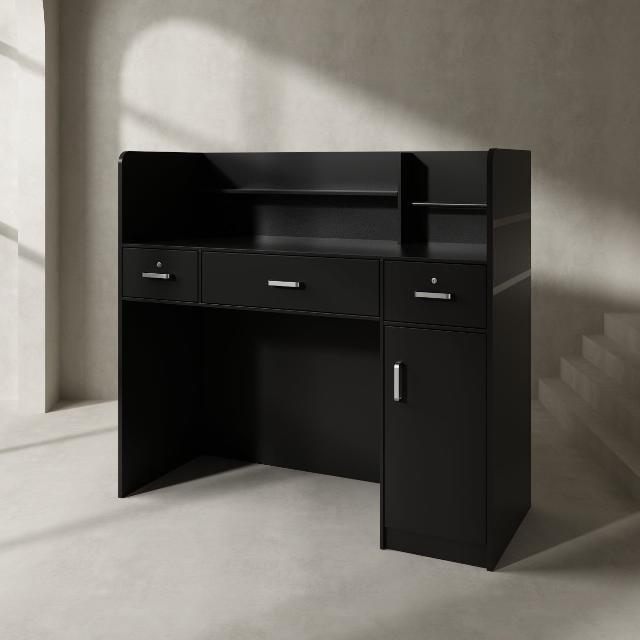 Modern Wooden Reception Desk Computer Table with Filing Cabinet Lockable Storage 47"W