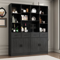 78.7" Modern Dark Gray Kitchen Pantry With 4 Drawers, Adjustable Shelves