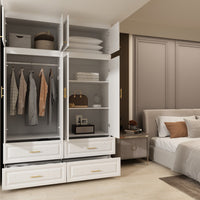 Family Cabinet Wardrobe Bedroom Armoire Home Closet 4 Doors and Drawers