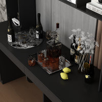 90.6" Transitional Black Computer Desk With Light And Glass Hinged Doors