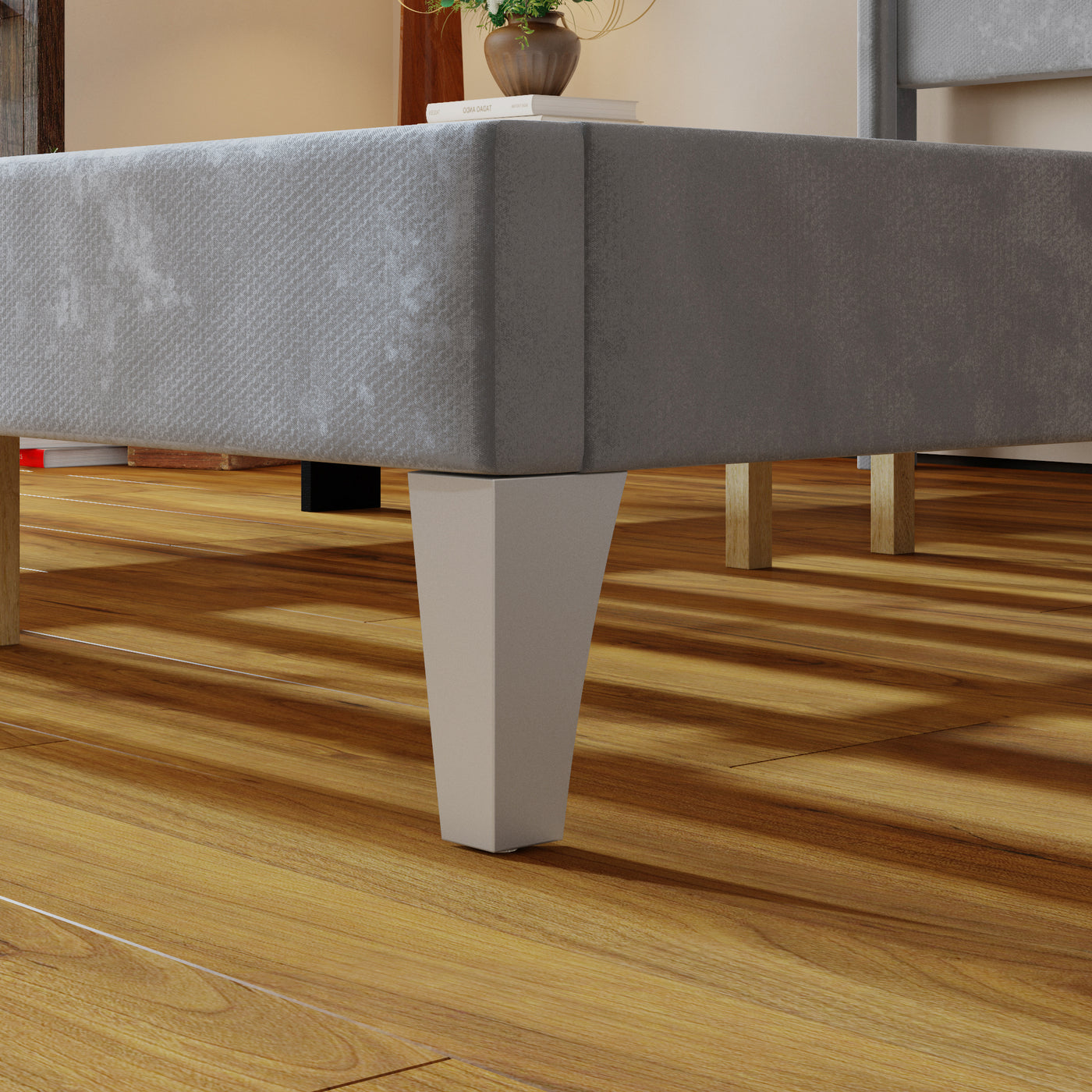 63.8" Simplistic Gray Platform Bed with Solid Wood Legs