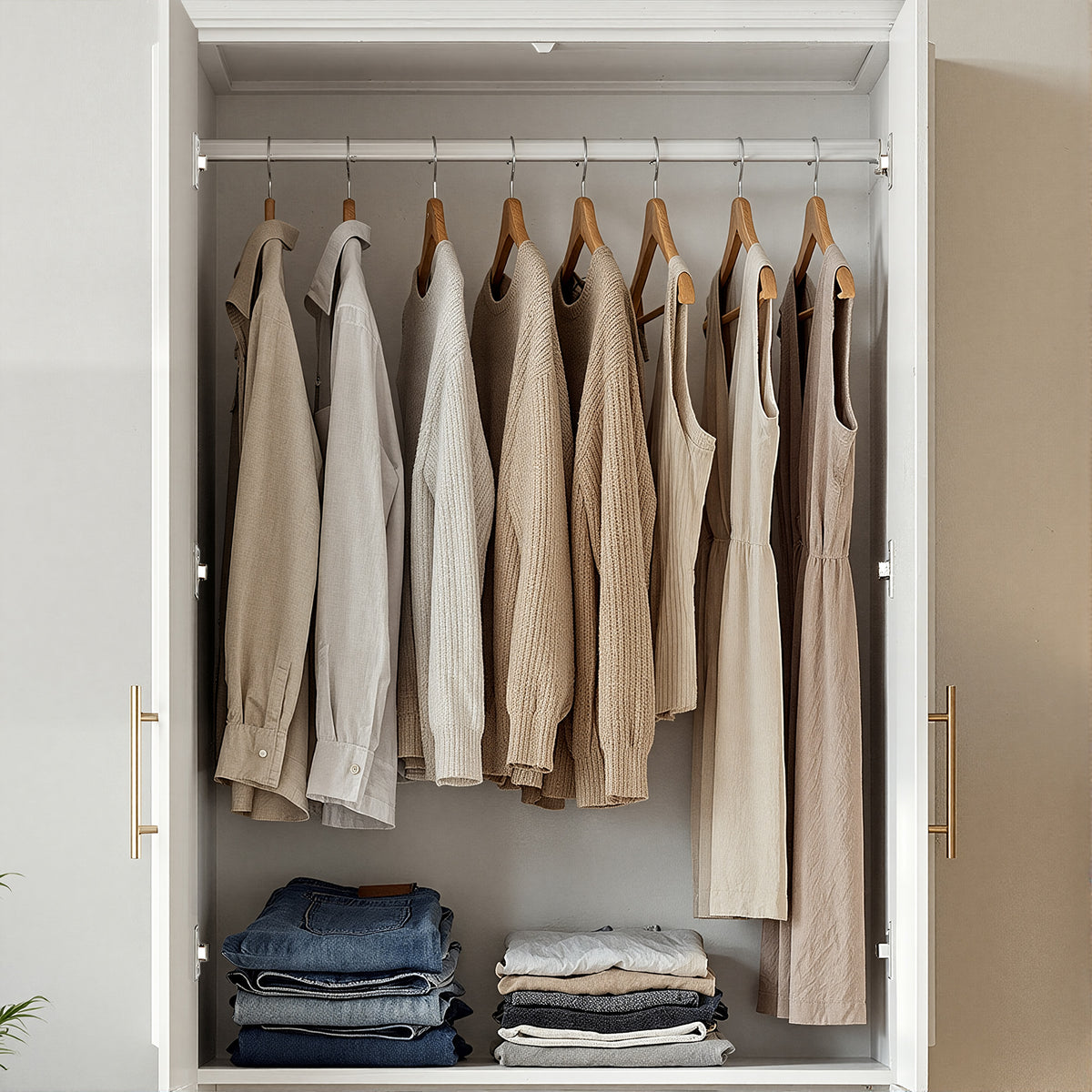 Rena 31.7" Modern White 4-Door Armoire with Hanging Rod