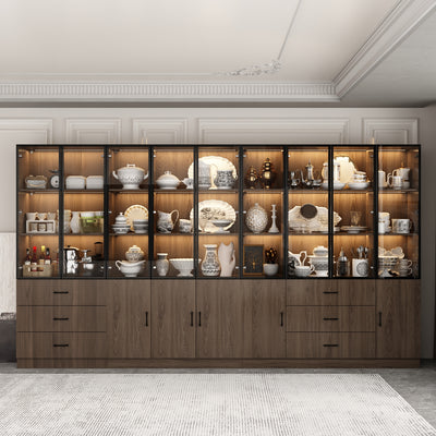 Geyma 141.7" Extra Wide Display Cabinet with 6 Drawers and LED Lights