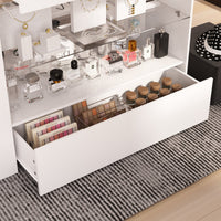 47.2" Modern White Closet Island with Strong Storage and Glass Top