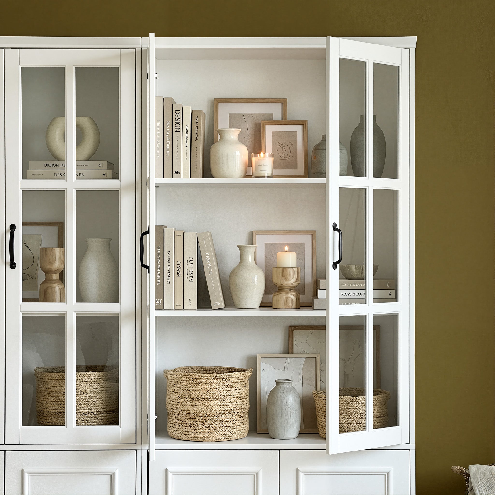 78.7 inch Modern White Storage Cabinet with 10 Doors and 15 Adjustable Shelves