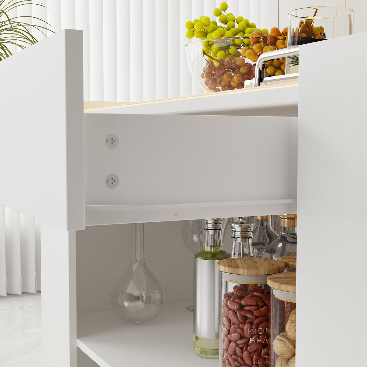 47.8" Rolling Kitchen Island Cart with Glass Top and Light