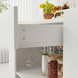 47.8 inches Contemporary White Kitchen Island With Glass Top And Light