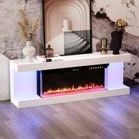 White TV stand with electric fireplace and LED lighting