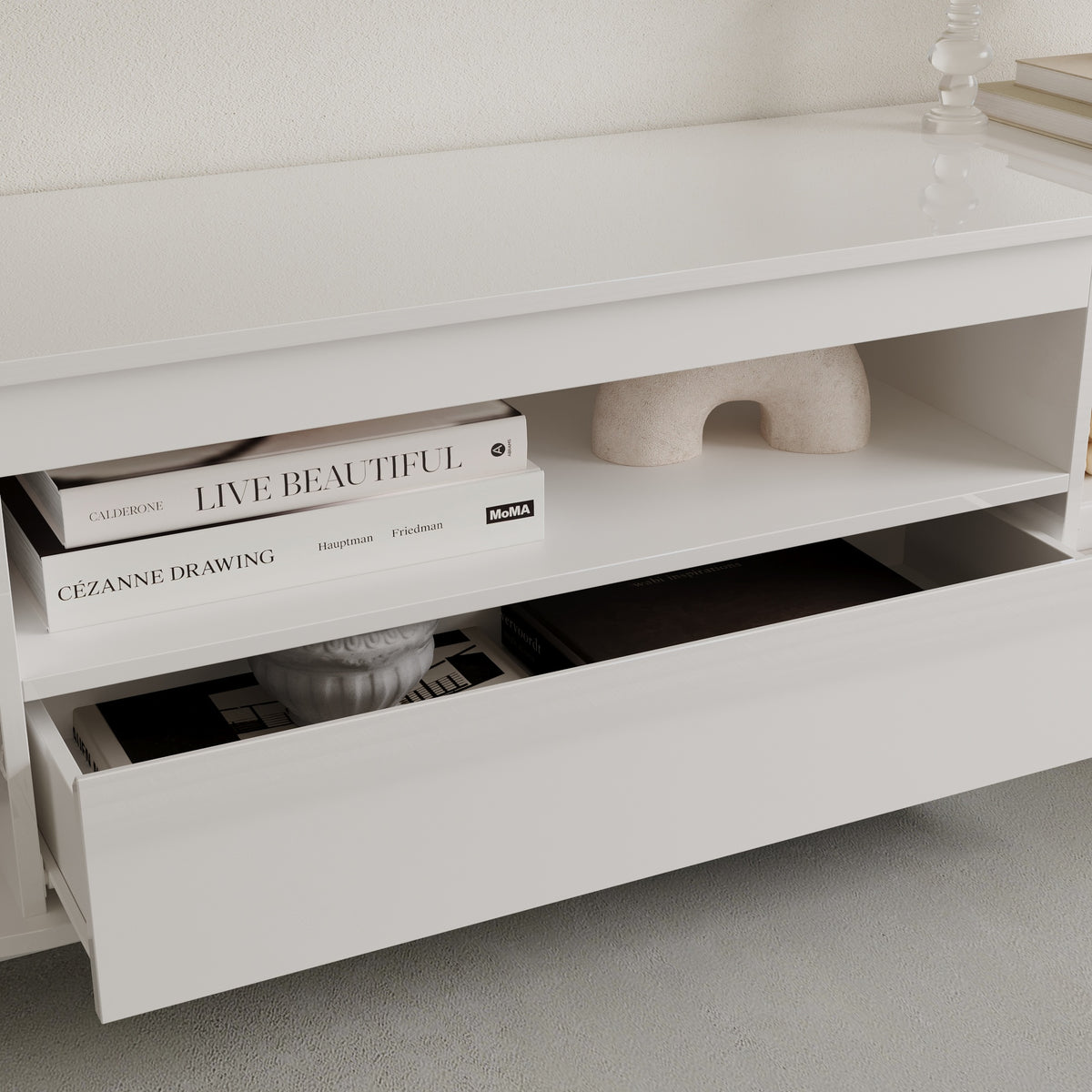 70.9" Modern White TV Stand with Drawer