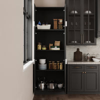 90.6" Tall Black Kitchen Pantry Cabinet with 4 Doors and Adjustable Shelves