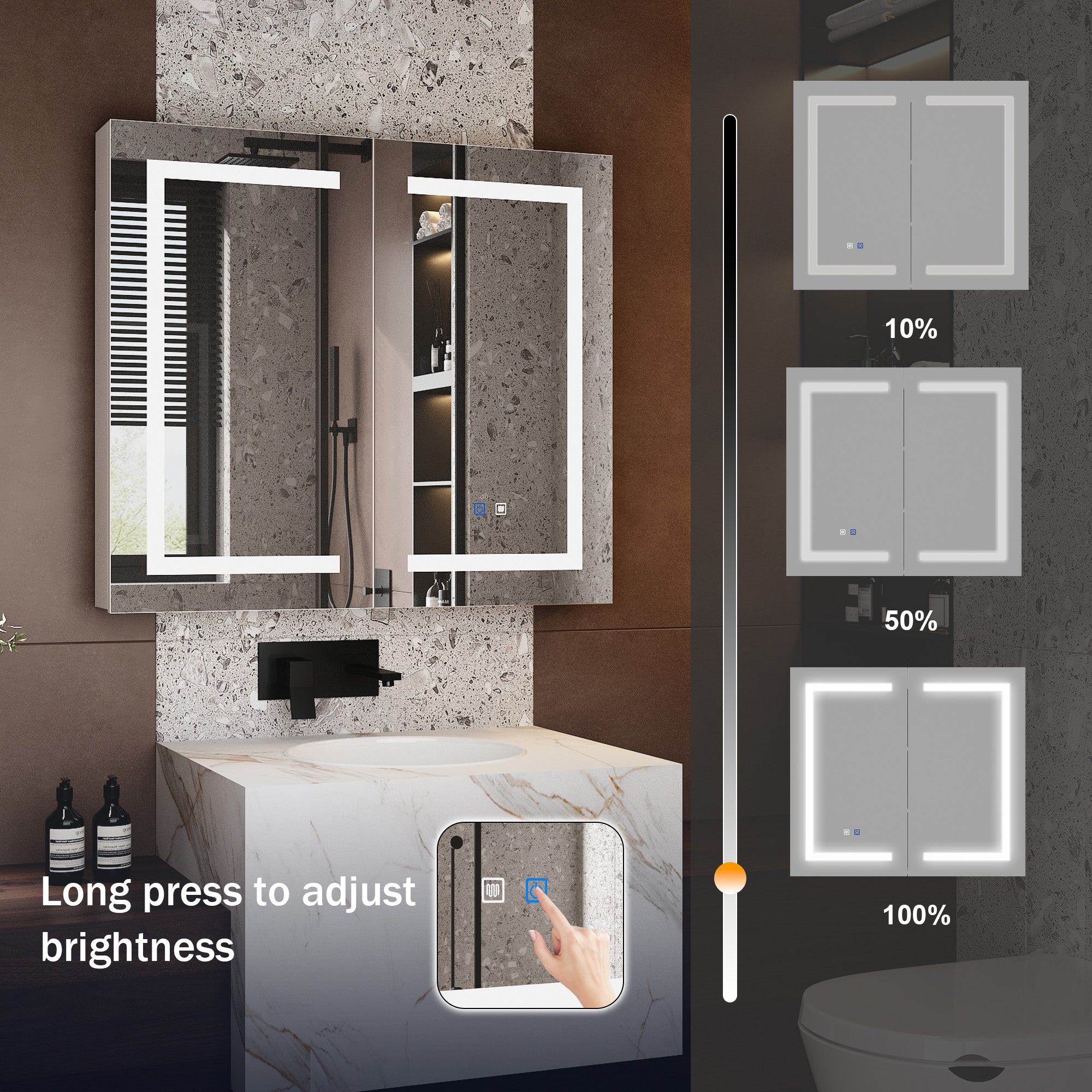 35.4'' W 31.5'' H Surface Frameless Medicine Cabinet with Mirror and 3 Fixed Shelves