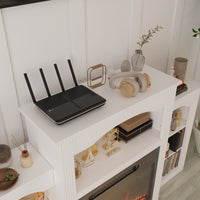 58.8" Modern Classic White TV Stand With Light Electronic Fireplace Open Shelves