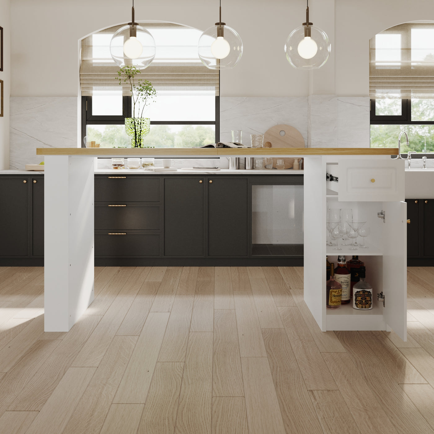 82.7" Modern White Kitchen Island with Storage Cabinet and Drawers