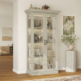 37 inches 4-Tier Display Bookcase With Glass Door And Light