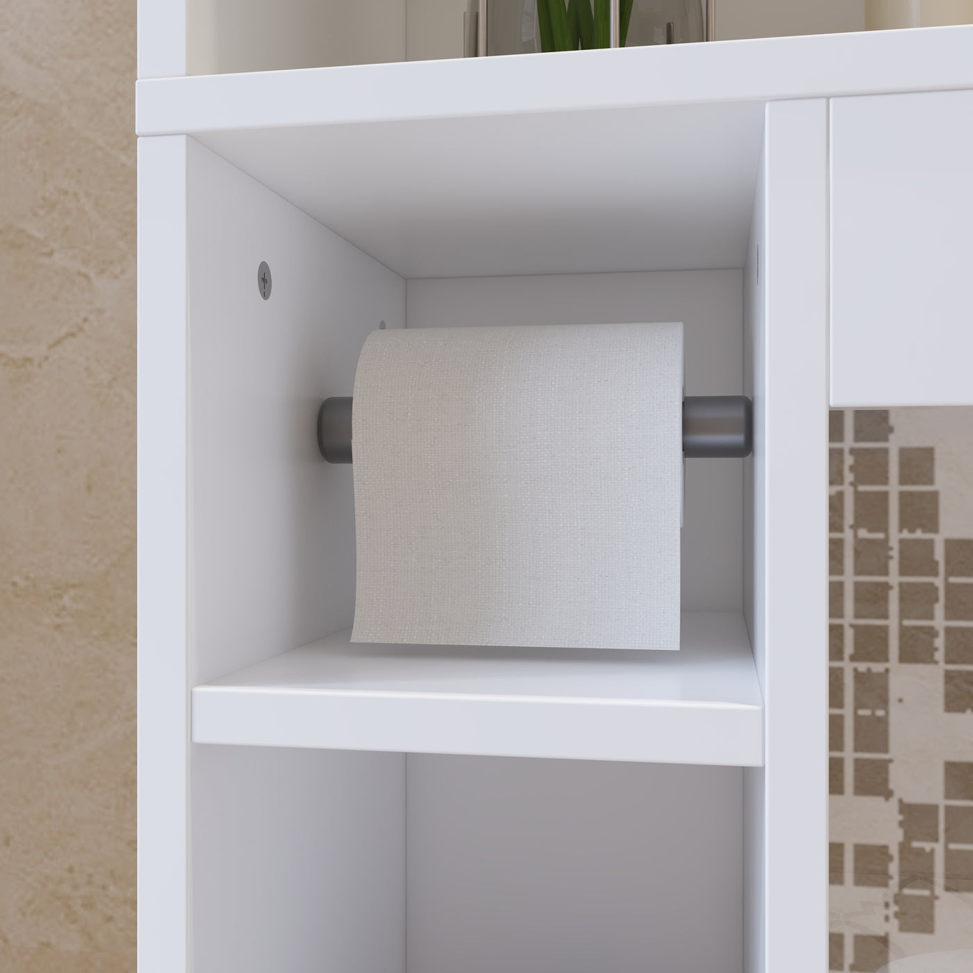 31.5" Modern White Toilet Storage with Tissue Holder