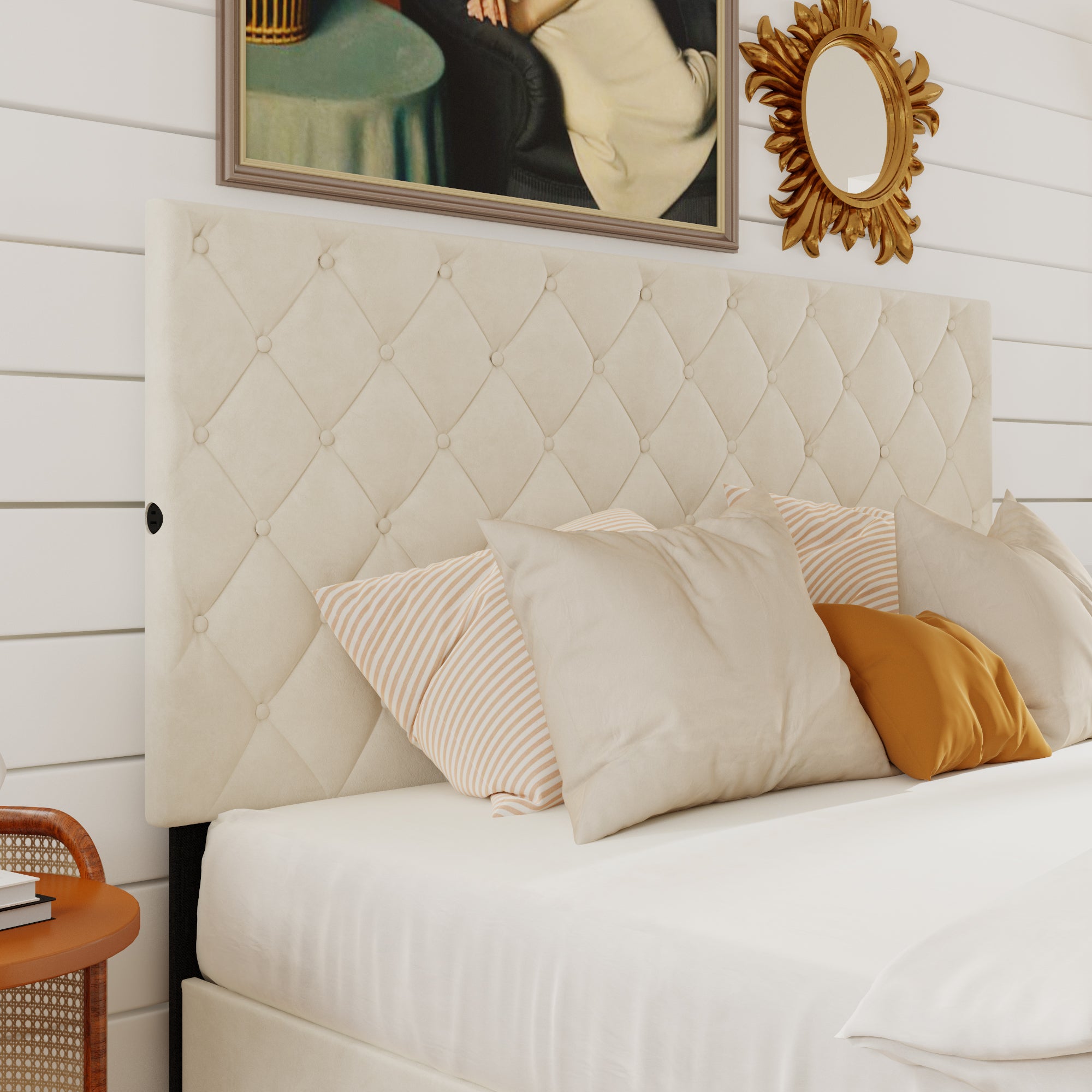 Low Profile Platform Bed With Comfortable Headboard With Charging Station