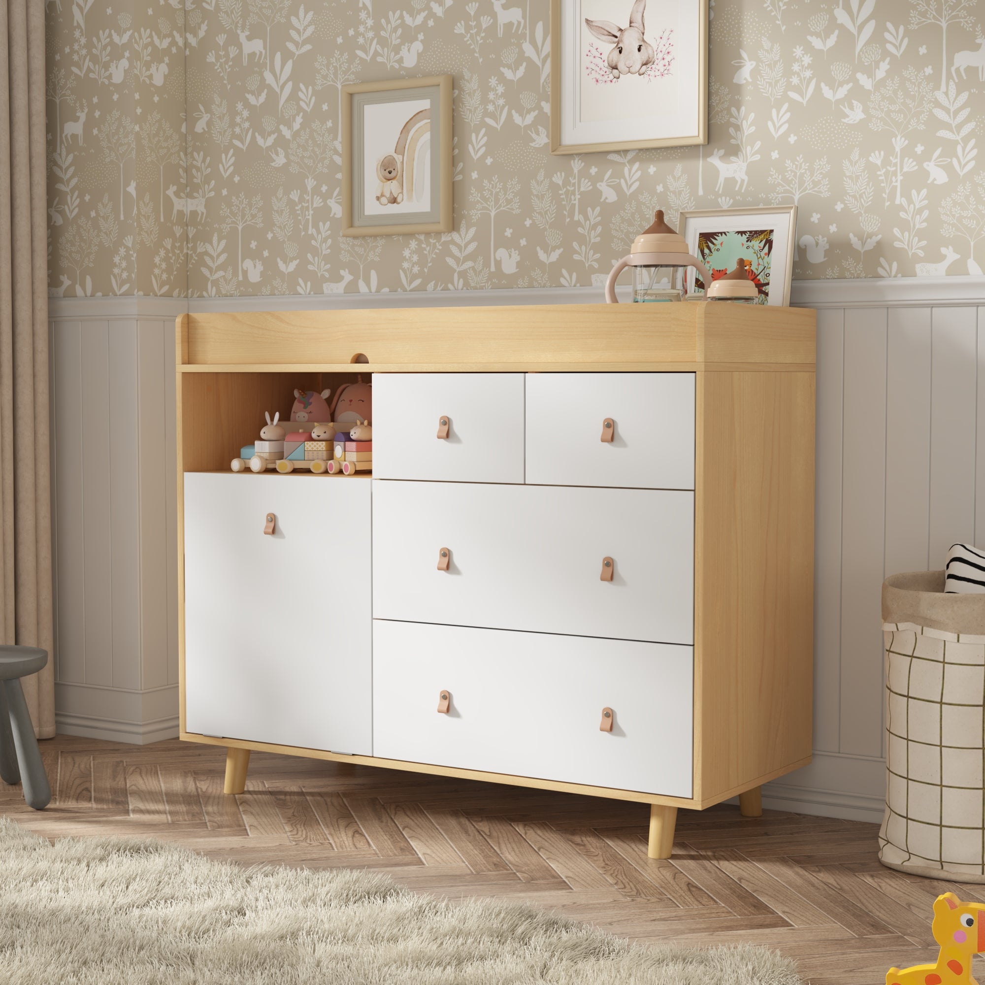 Baby Change Table Dresser Nursery Table Dresser 5 Drawers with Open Storage