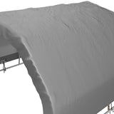Gray fitted sheet on a bed with a white background