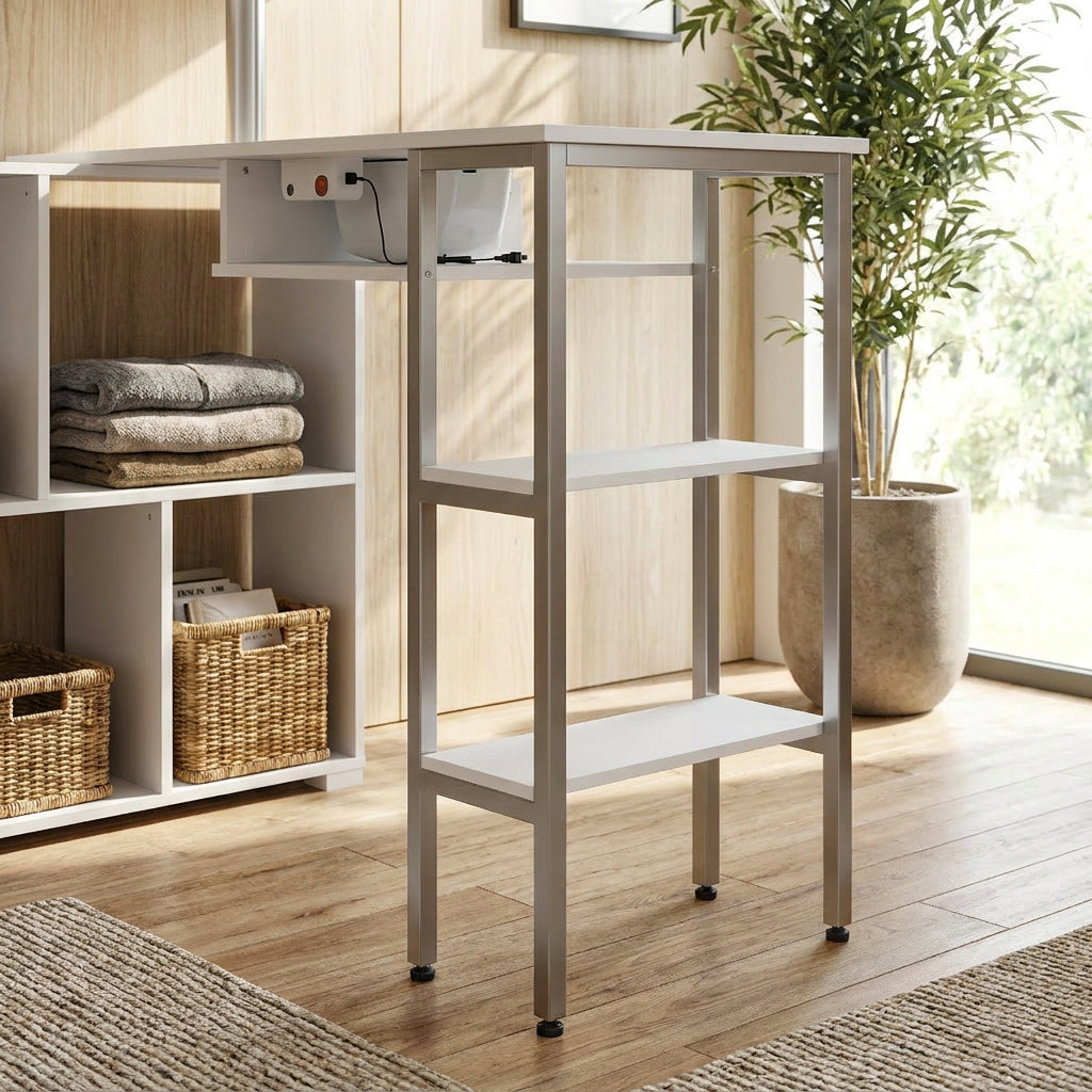43.3". Modern White Manicure Table with Built-In Dust Collector and Rotating Storage Shelves