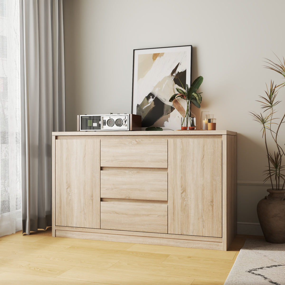 55" Modern Black Sideboard with Hidden Gun Safe & RFID NFC Lock