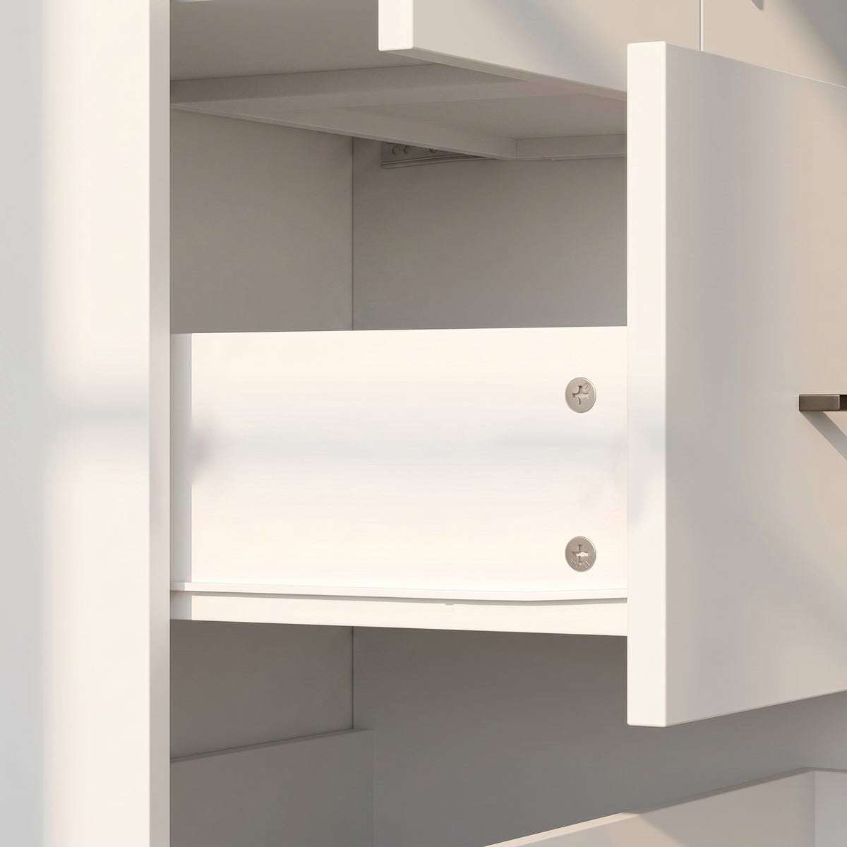 31.5" White Engineered Wood Tall Garage Storage Cabinet with 2 Upper Doors and 3 Lower Drawers, view 8