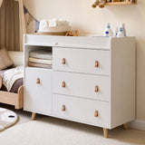 44.9" Modern Minimalist White/Wood 4-Drawer Nursery Changing Table Dresser