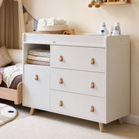 44.9" Modern Minimalist White/Wood 4-Drawer Nursery Changing Table Dresser